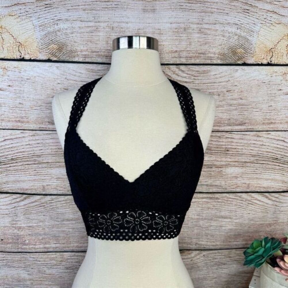 5/$25 Aerie Women's Black Floral‎ Lace Halter Bralette Size S